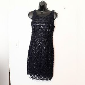 SD collection sequin mesh navy dress